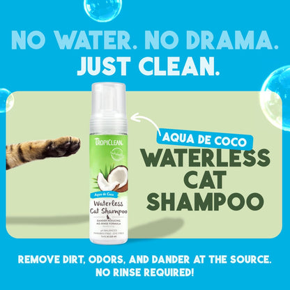 TropiClean No Rinse Waterless Cat Shampoo | Dandruff Treatment | Moisturizing Dry Shampoo for Dry