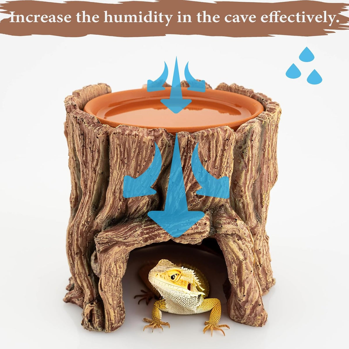 Reptile Hide Cave Resin – Moisture Keeping Reptile Shelter with Clay Water Basin for Leopard Gecko