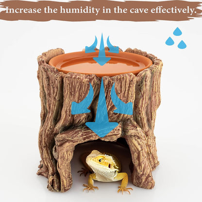 Reptile Hide Cave Resin – Moisture Keeping Reptile Shelter with Clay Water Basin for Leopard Gecko
