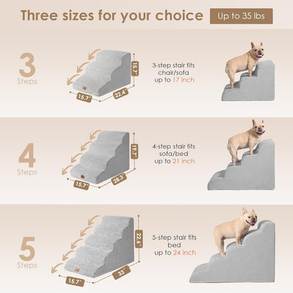 EHEYCIGA Curved Dog Stairs Ramp for High Beds 22.6" H, 5-Step Dog Steps for Small Dogs and Cats