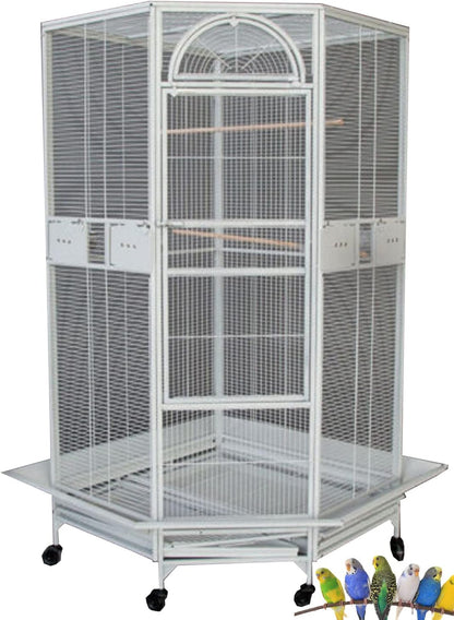 64" Extra Large Corner Bird Flight Breeding Wrought Iron Rolling Parrot Cage Side Solid Metal Plate
