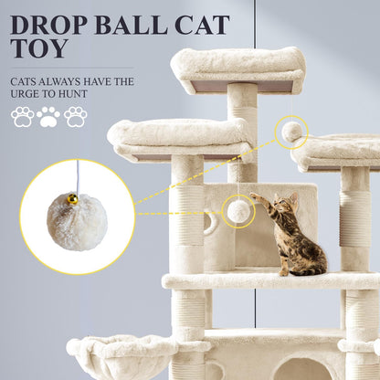Allewie 68 Inches Cat Tree/House and Towers for Big Feline/Scratching Post/Multi-Level Large Kitty
