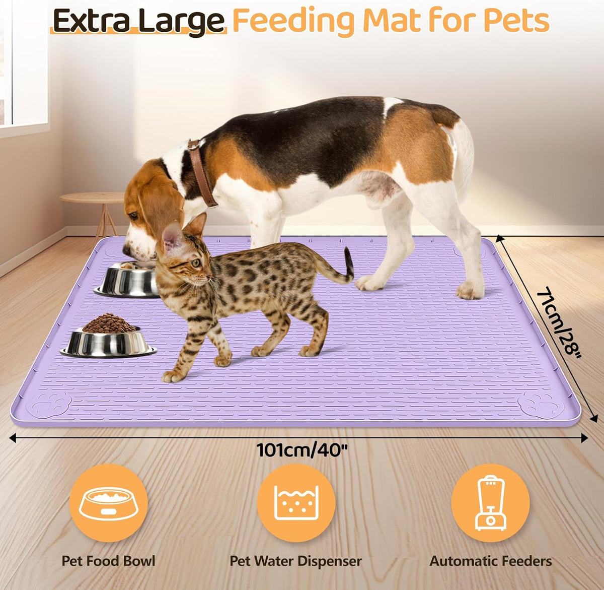 Dog Food Mat, Extra Large 40" x 28" Silicone Pet Feeding Mat with Raised Edge Pet Placemat for