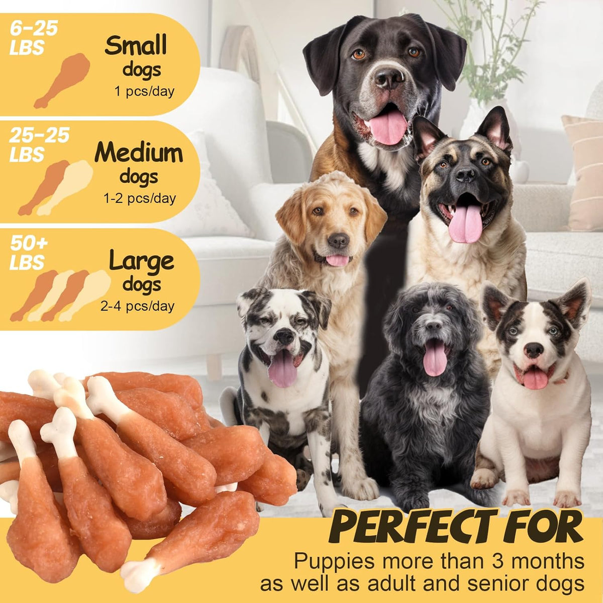 ASMPET Dog Treats Chews Rawhide Free Real Chicken Calcium Bone Snacks, Teeth Clean Breath Fresh Dog