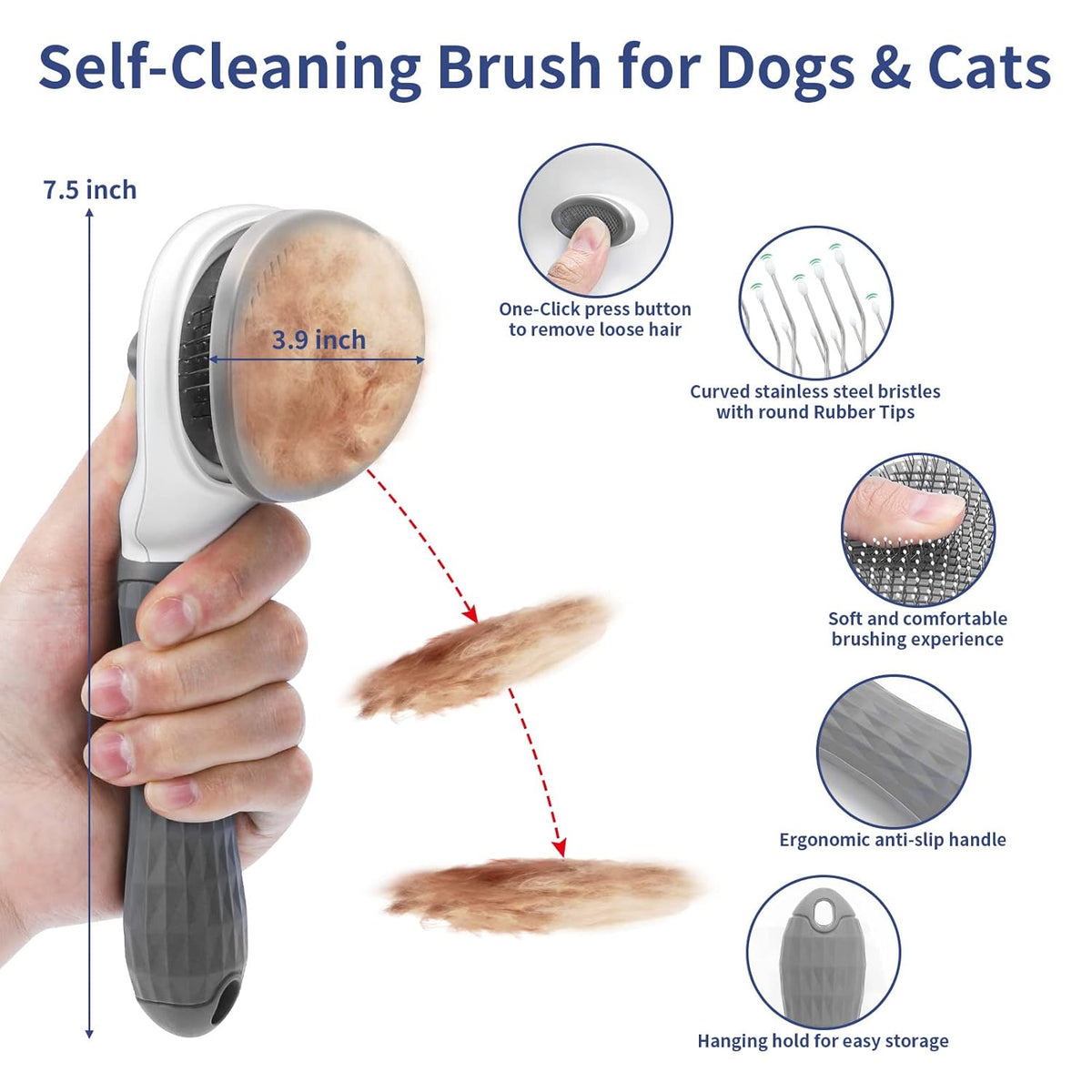 5 in 1 Dog Grooming Kit - Self-Cleaning Slicker Brush for Shedding Short Long Haired Dogs & Cats