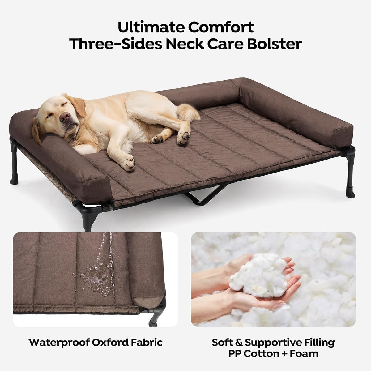 Veehoo Cooling Elevated Dog Bed Add Removable Waterproof Bolster Cushion Mat, Raised Pet Cot with
