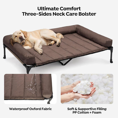 Veehoo Cooling Elevated Dog Bed Add Removable Waterproof Bolster Cushion Mat, Raised Pet Cot with
