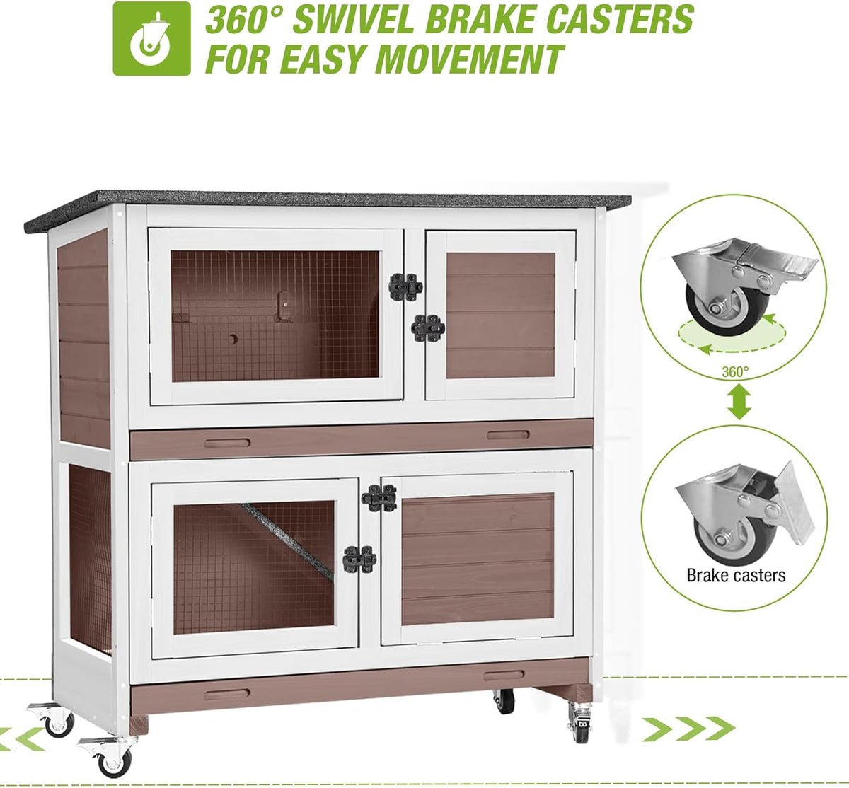 GUTINNEEN Rabbit Hutch Indoor with Chew-Proof Design, Wooden Bunny Cage Guinea Pig Cages with