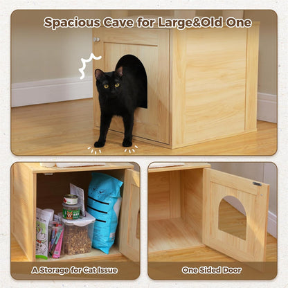 PEQULTI 57.5" Cat Tree with Litter Box Enclosure Large, Wood Cat Tower for Indoor Cats with Storage