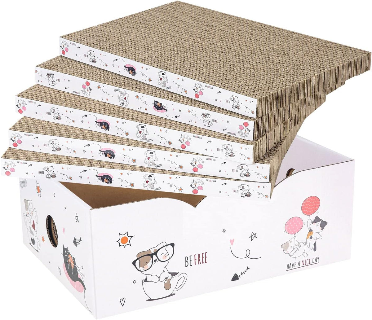 5 Packs in 1 Cat Scratch Pad with Box, Cat Scratcher Cardboard,Reversible,Durable Recyclable
