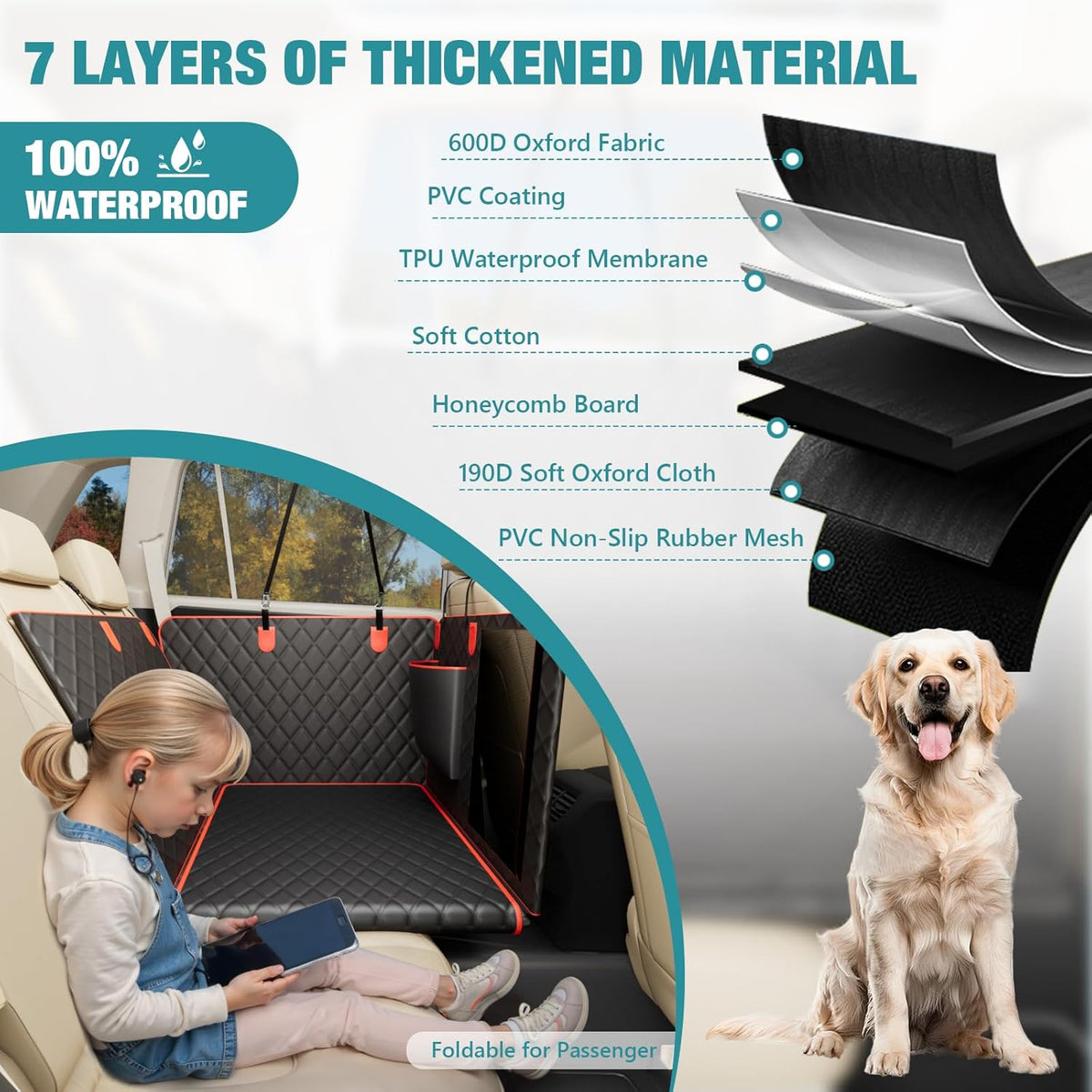 Waterproof Dog Car Seat Cover for Back Seat – Heavy Duty Back Seat Extender for Dogs with Hard