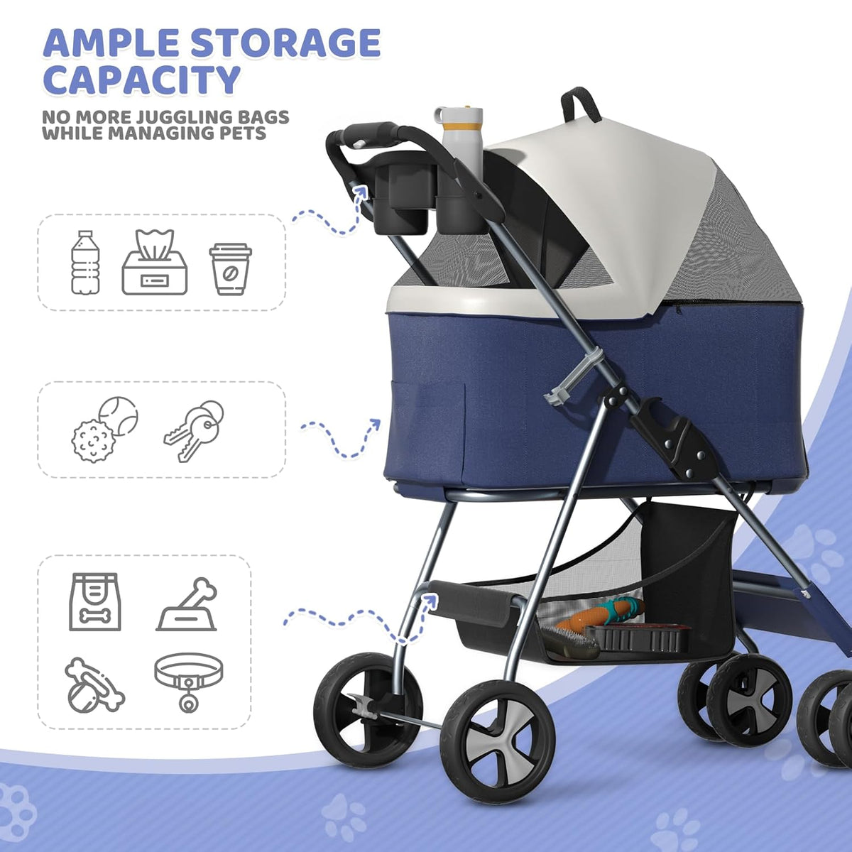 Magshion Foldable Pet Stroller, 3-in-1 Dog Travel Jogger with Detachable Carrier, Cup Holder