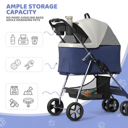 Magshion Foldable Pet Stroller, 3-in-1 Dog Travel Jogger with Detachable Carrier, Cup Holder