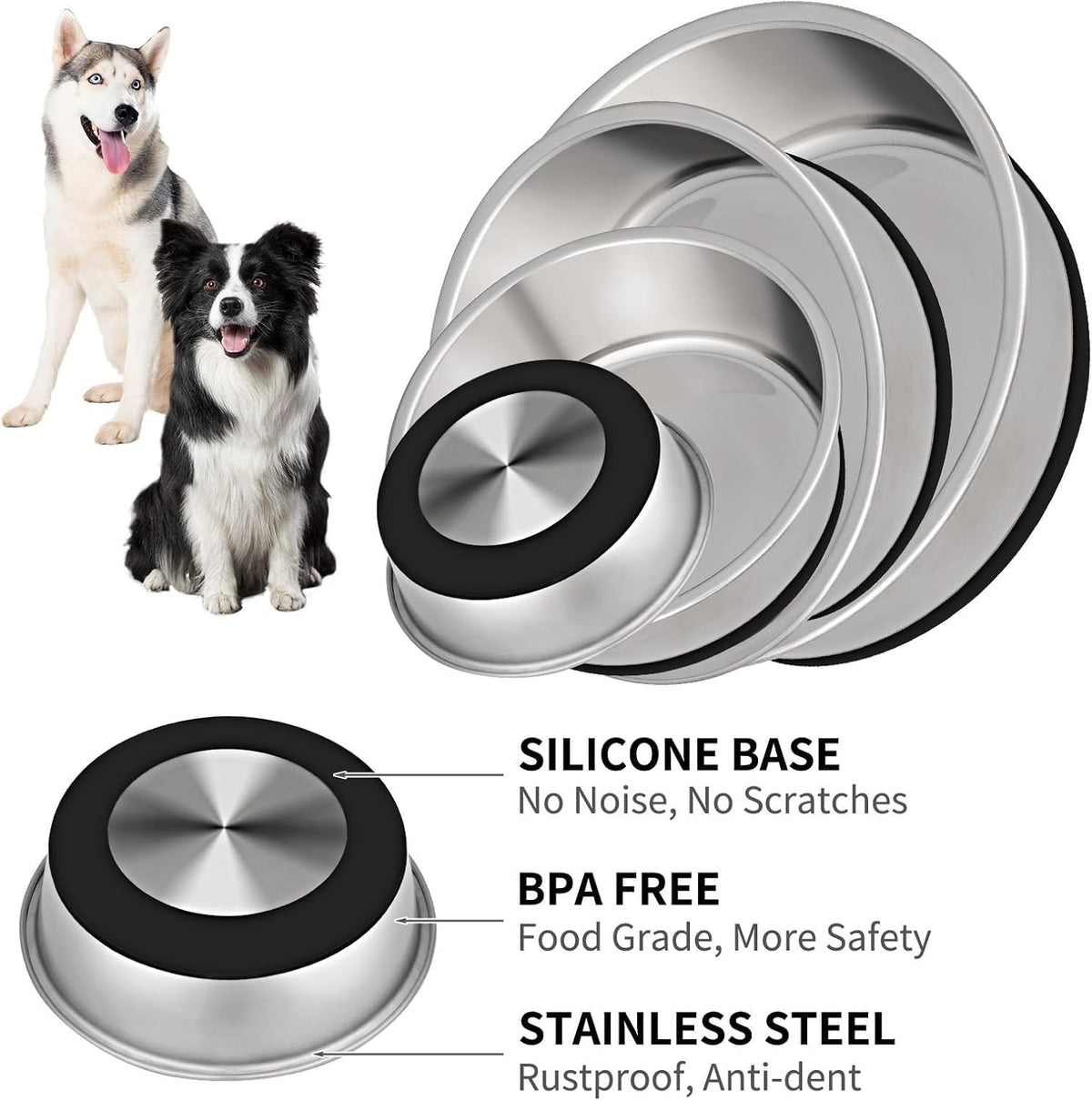 Taglory 8 Cup Stainless Steel Dog Bowls Set of 2 for Food and Water, Silicone Base Anti-Slip, Rust