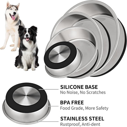 Taglory 8 Cup Stainless Steel Dog Bowls Set of 2 for Food and Water, Silicone Base Anti-Slip, Rust