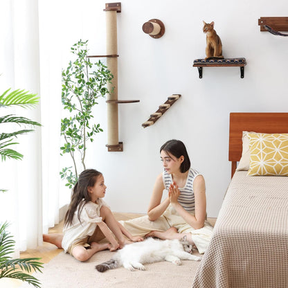 FUKUMARU Cat Wall Furniture, 11.8 Inch Cats Shelves for Drywall, Walnut Wood Kitten Stairs for Wall