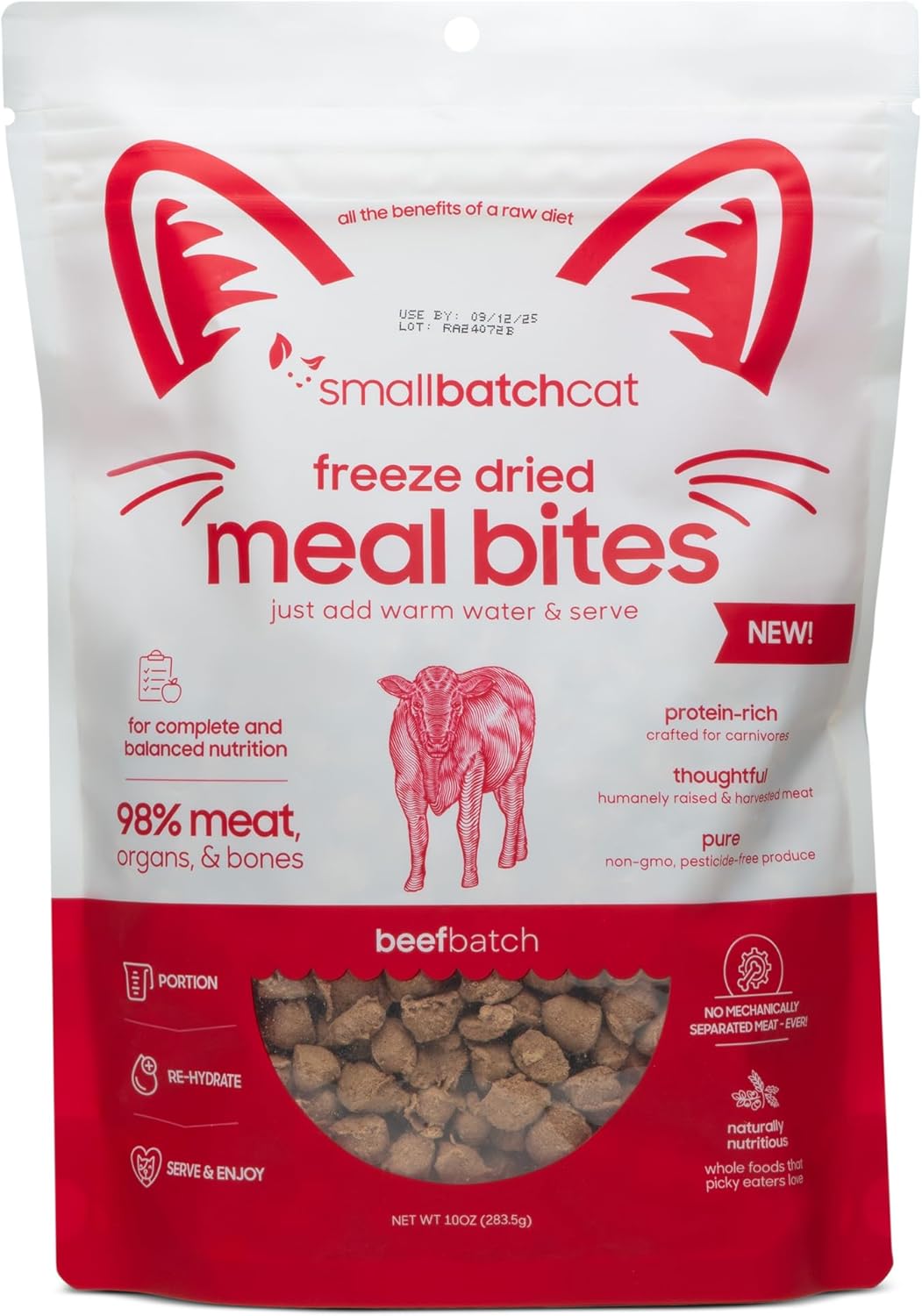 smallbatch Pets Freeze Dried Cat Treats, Raw Dry Cat Food Bites, Beef Recipe, High Protein Food