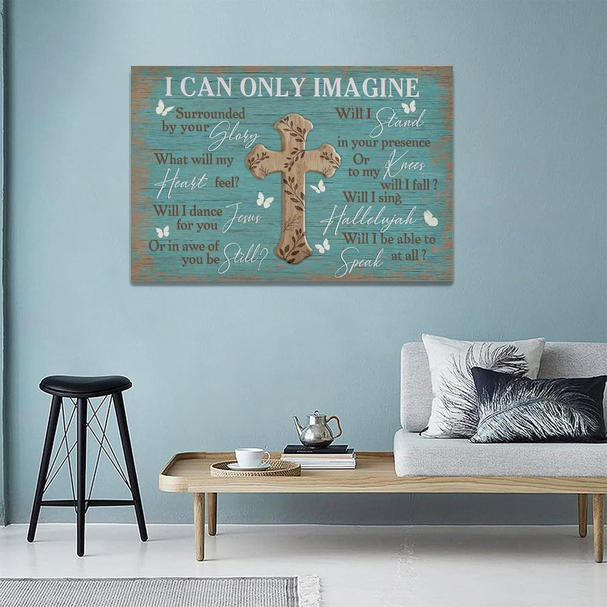 Rustic Christian Cross Wall Art I Can Only Imagine Pictures Farmhouse Butterfly Wall Decor Teal