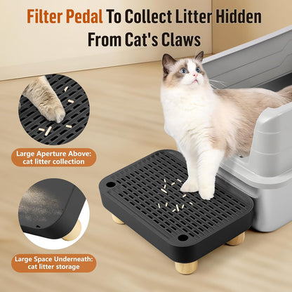 Cat Litter Box Step Ramp, Cat Litter Catcher Mat with Wooden Feet, Filter Function, Cat Pedal Stool