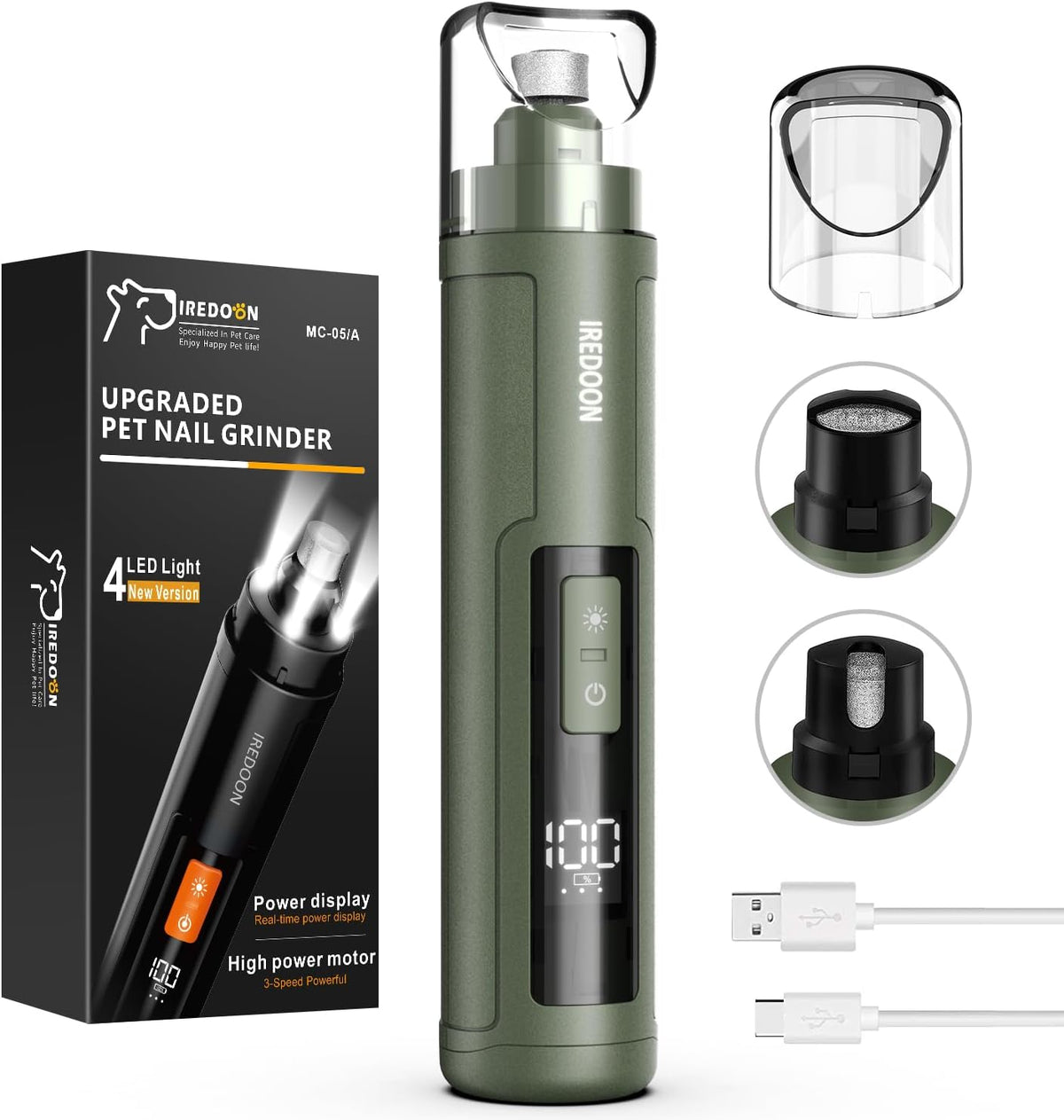Dog Nail Grinder Upgraded - Professional 3-Speed Super Quiet and Low Vibration Electric Pet Nail