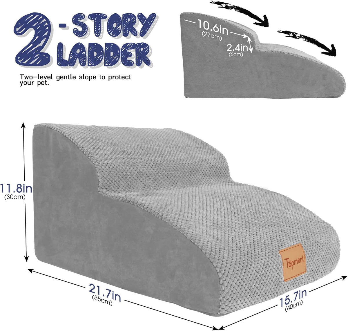 Topmart High Density Extended Foam Dog Ramp&Steps 2 Tiers,11.8" High,Non-Slip Dog Stairs,Soft Foam