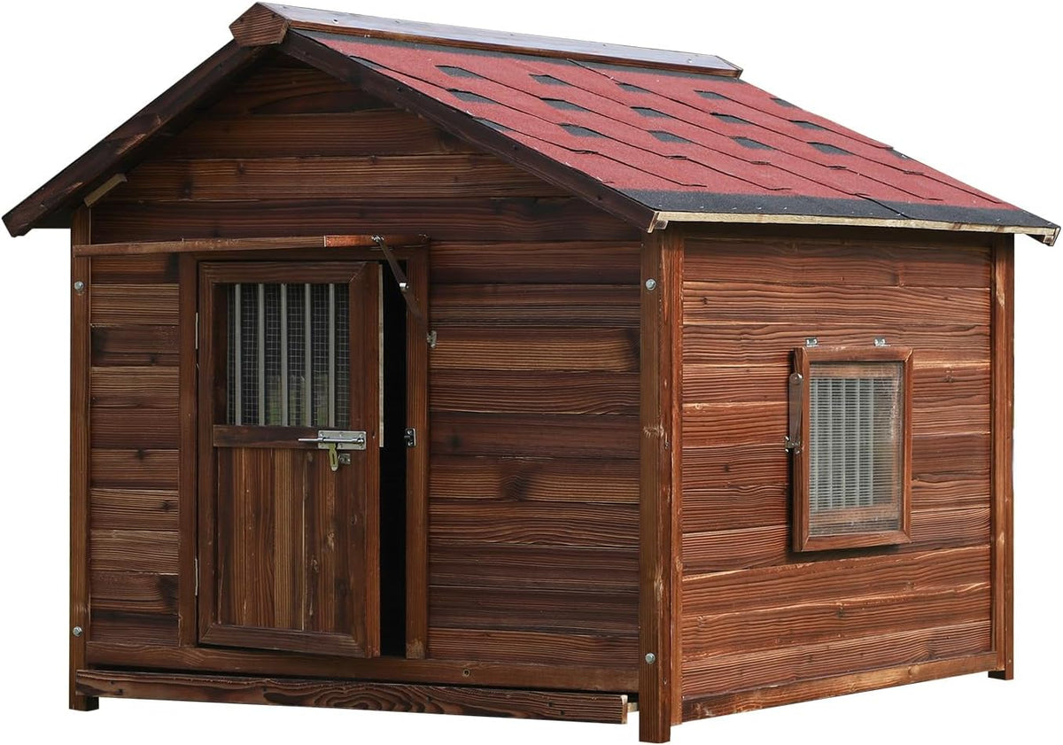 Extra Large Dog House Outdoor Made of Solid Pine Wood, Warm Doghouse, Dog House with Elevated Floor