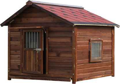 Extra Large Dog House Outdoor Made of Solid Pine Wood, Warm Doghouse, Dog House with Elevated Floor
