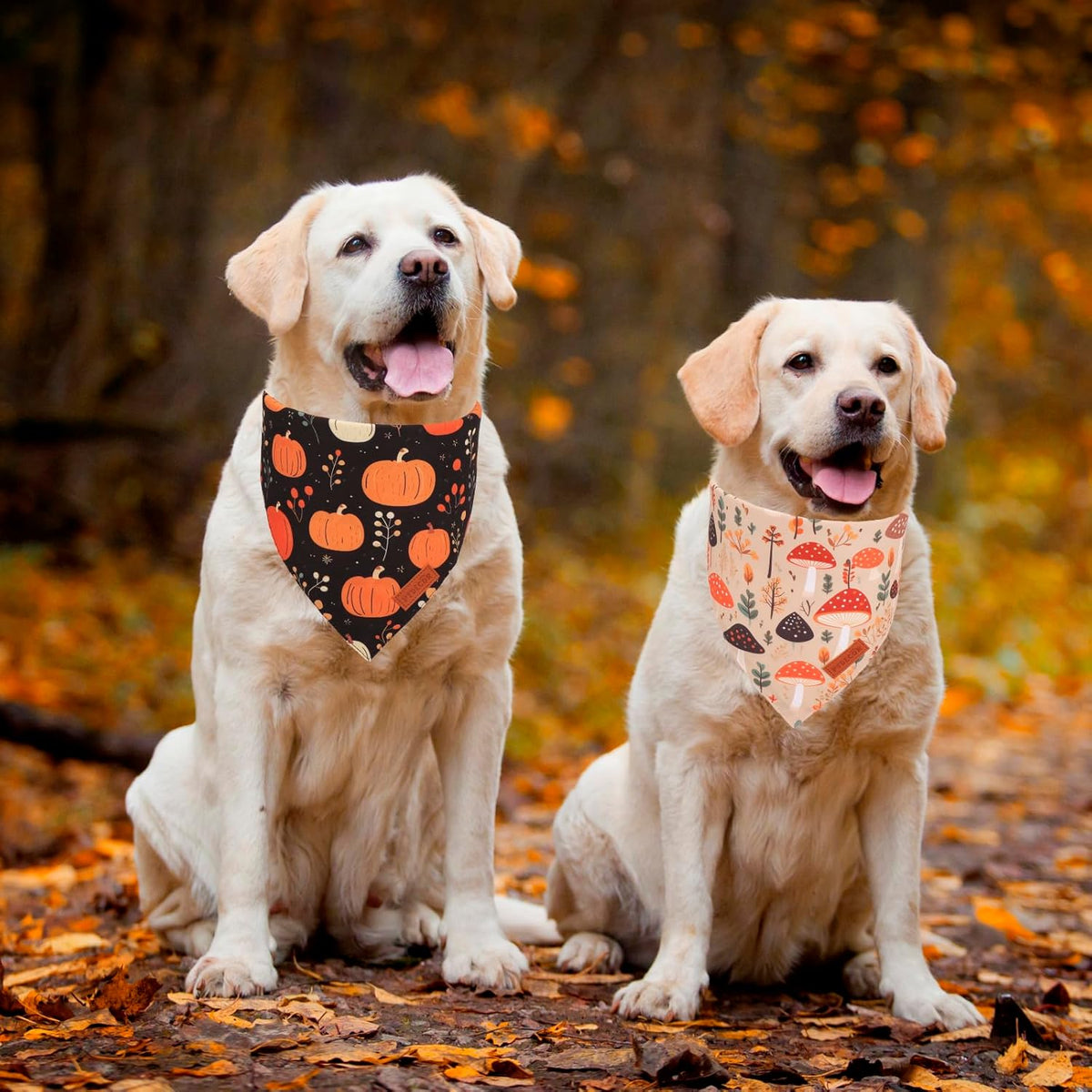 PTDECOR Fall Dog Bandana, Pumpkin Mushroom Design Scarf Reversible Holiday Dog Scarf, Triangle