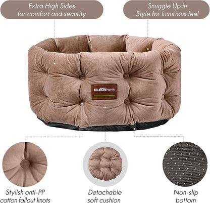 ClevaHome Deep Nest Cat Bed for Small Pets up to 15lbs - Round Cat Beds for Indoor Cats, Luxurious