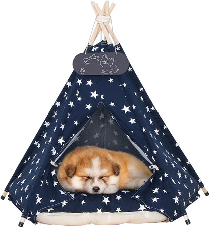 Pet Teepee Tent for Dogs & Cats Dog Bed with Thick Cushion Puppies Play House Removable and