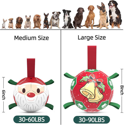QDAN Christmas Dog Balls with Straps, Soccer Ball for Dogs for Small Medium Breed, Tug Toys for Dog