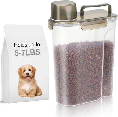 Large Spout Pet Food Storage Container, 10LBS Meter Dispenser with Handle,Measuring Cup, Double