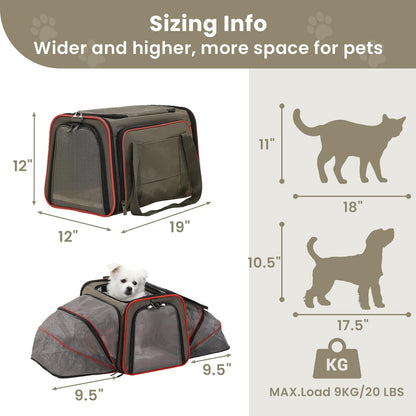 Petsfit 2 Side Expandable Pet Carrier Dog Carrier Cat Carrier for 2 Cats, 19" Lx 12" Wx 12" H, with