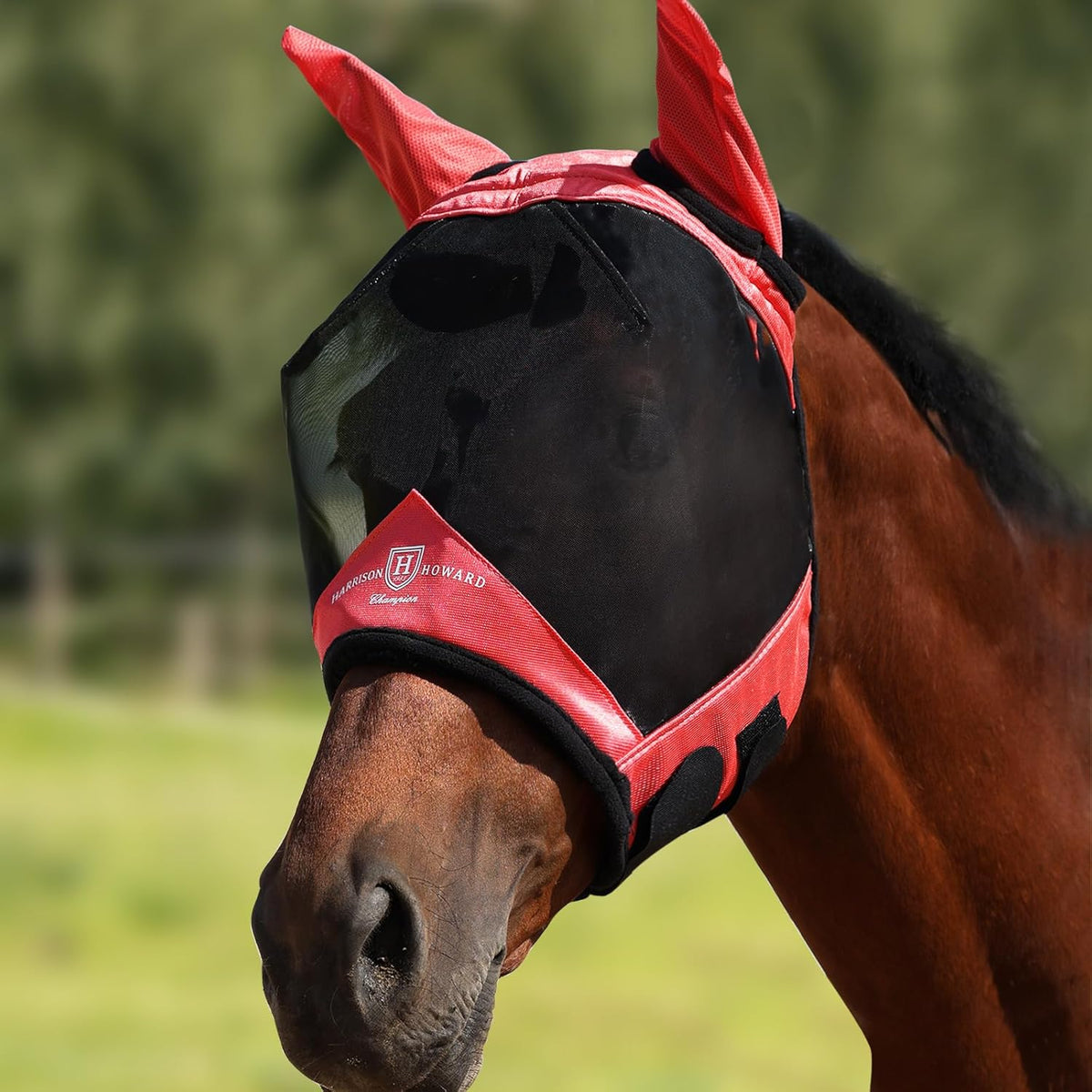 Harrison Howard Pro Luminous Horse Half Face Fly Mask Large Eye Space with Ears UV Protection for