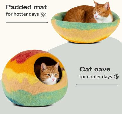MEOWFIA Cat Cave – Premium Felt Cat Bed for Indoor Cats, Handmade 100% Merino Wool (Medium, Tucson