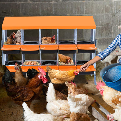 Chicken Nesting Boxes, 10 Hole Metal Chicken Laying Box with with Removable Trays and Roll Out Egg