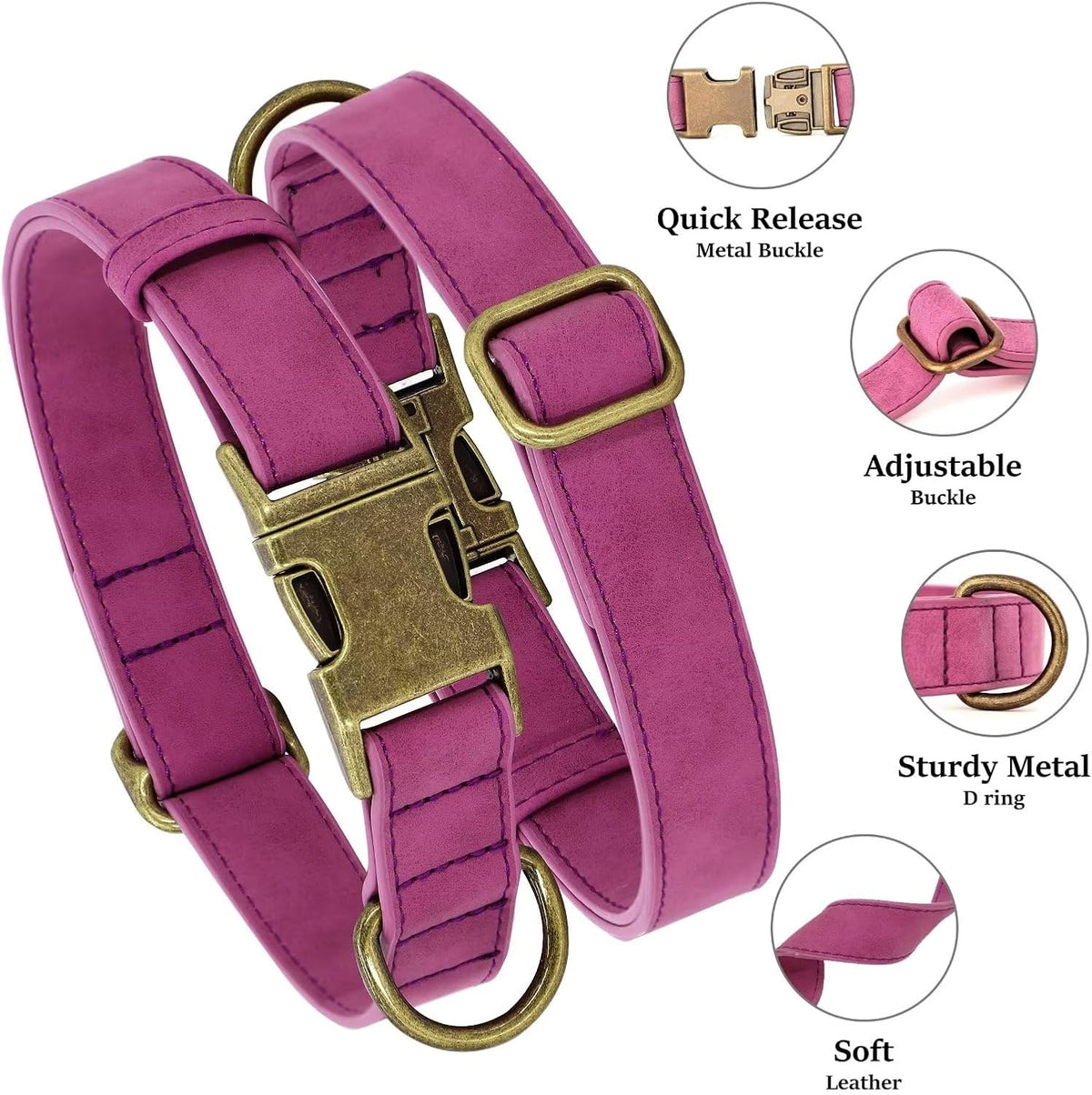 Didog Soft PU Leather Dog Collar, Stylish Quick Released Dog Collars for Small Dogs, Easy Clean