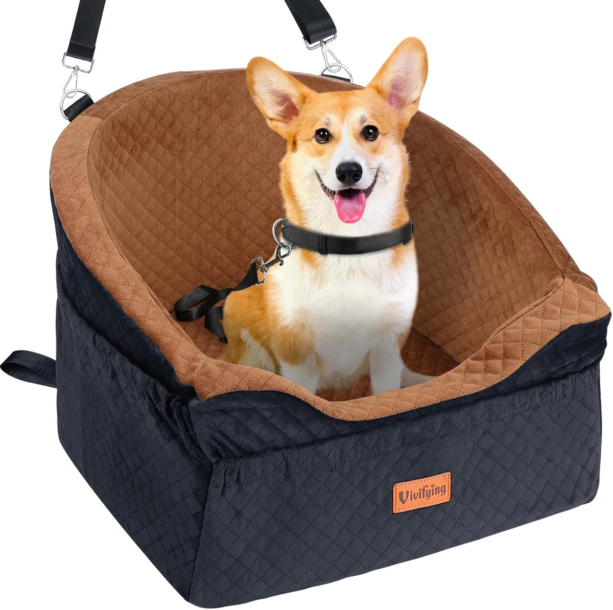 Vivifying Dog Car Seat for Small & Medium Dogs, Detachable & Washable Booster Seat for Pets Up to