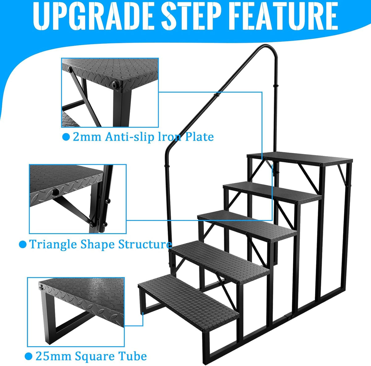 RV Stairs 5 Step, RV Steps Anti-Slip, Hot Tub Steps with Handrail, 660 lbs Hot Tub Steps Step