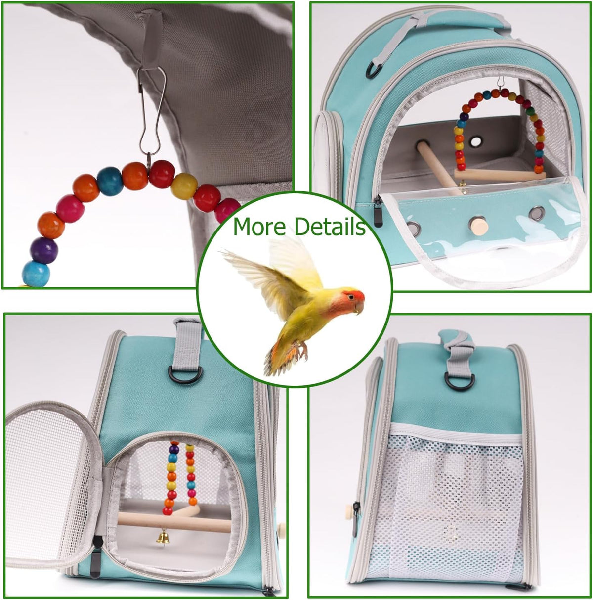 Portable Parrot Travel Cage Carrier with Small Swing Toy&Cage Colorful Toys Set Small Bird Parakeet