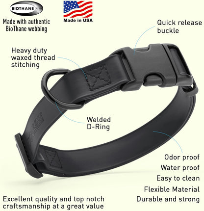 Dogline Biothane Waterproof Dog Collar with Quick Release Buckle Strong Coated Nylon Webbing with