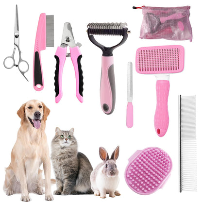 Dog Brush for Shedding,9 PCS in One Pet Slicker Hair Brush Kit with Pet Nail Clipper and File - Dog