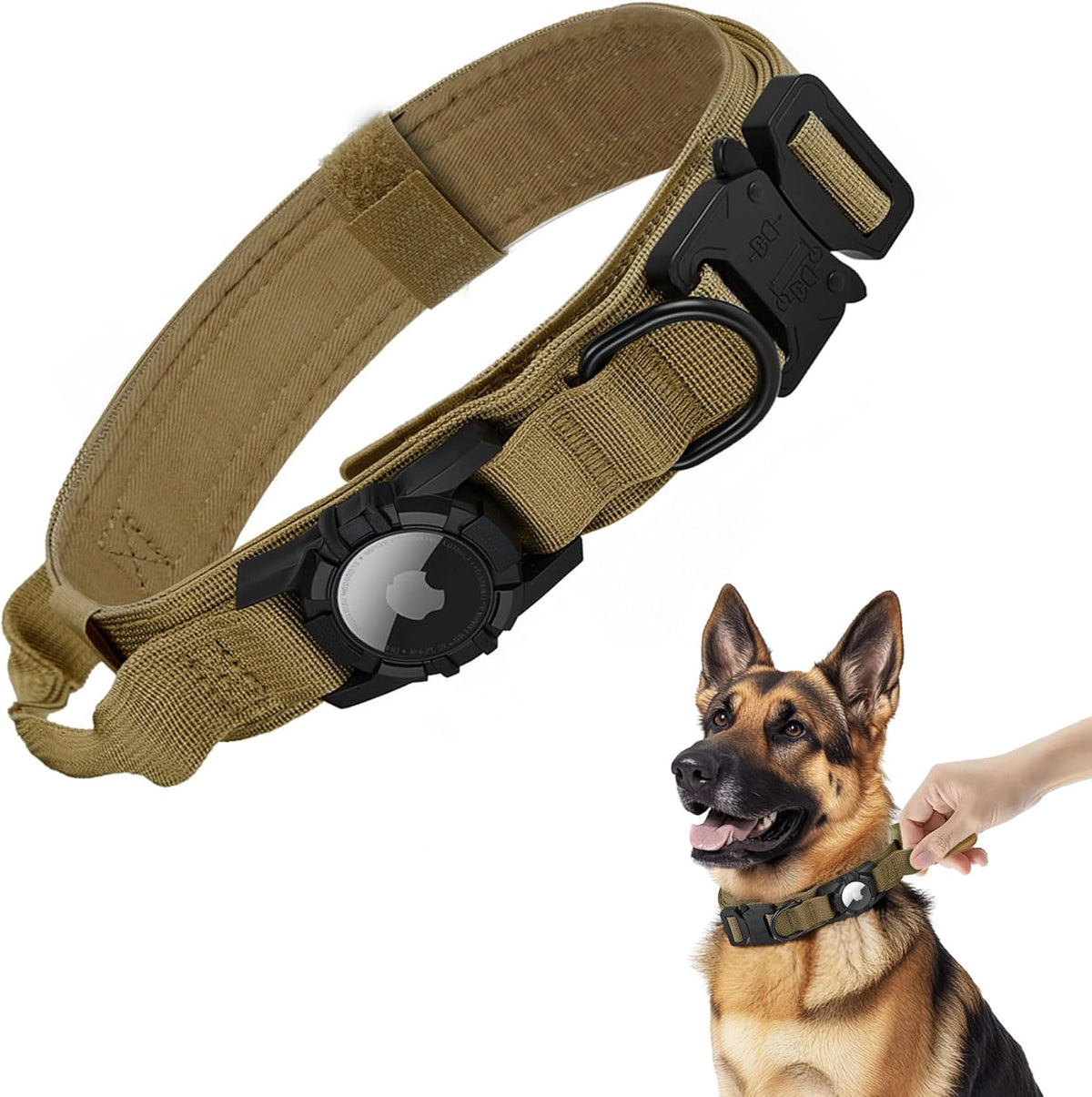 Tactical AirTag Dog Collar - Heavy Duty, Adjustable GPS Collar Compatible with Apple AirTag, with
