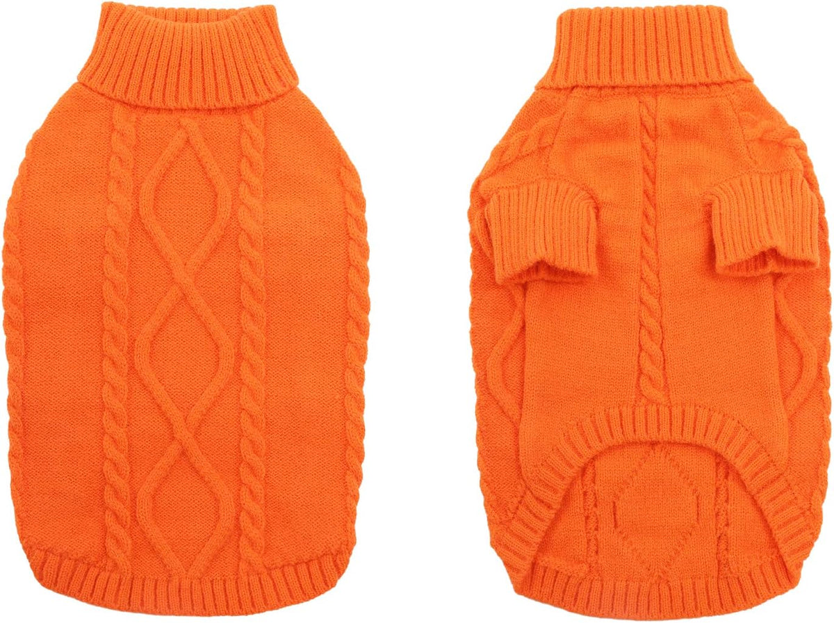 Queenmore Small Dog Pullover Sweater, Cold Weather Cable Knitwear, Classic Turtleneck Thick Warm
