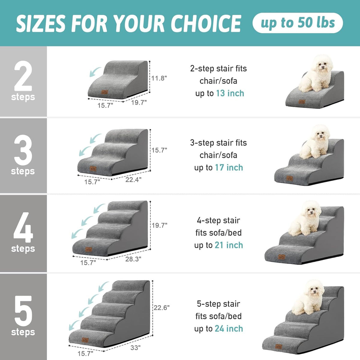 Dog Stairs for Small Dogs 15.7" H, Curved Dog Step for Puppy, Older Cat, Medium Pet Ramp for Sofa