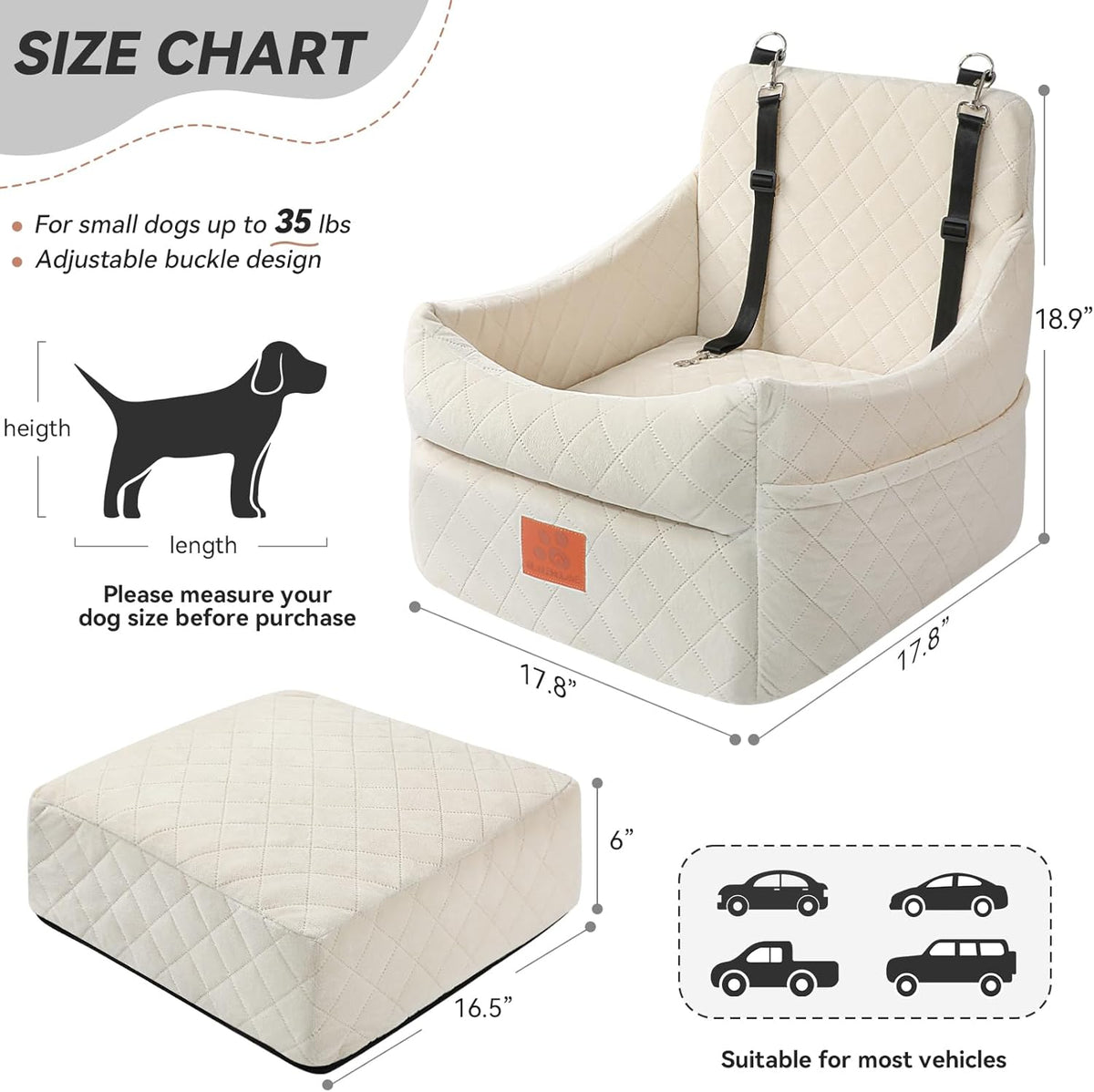 Dog Car Seat for Small/Medium Dogs, Dog Booster Car Seats with Thick Cushion for Dogs Under 35lbs