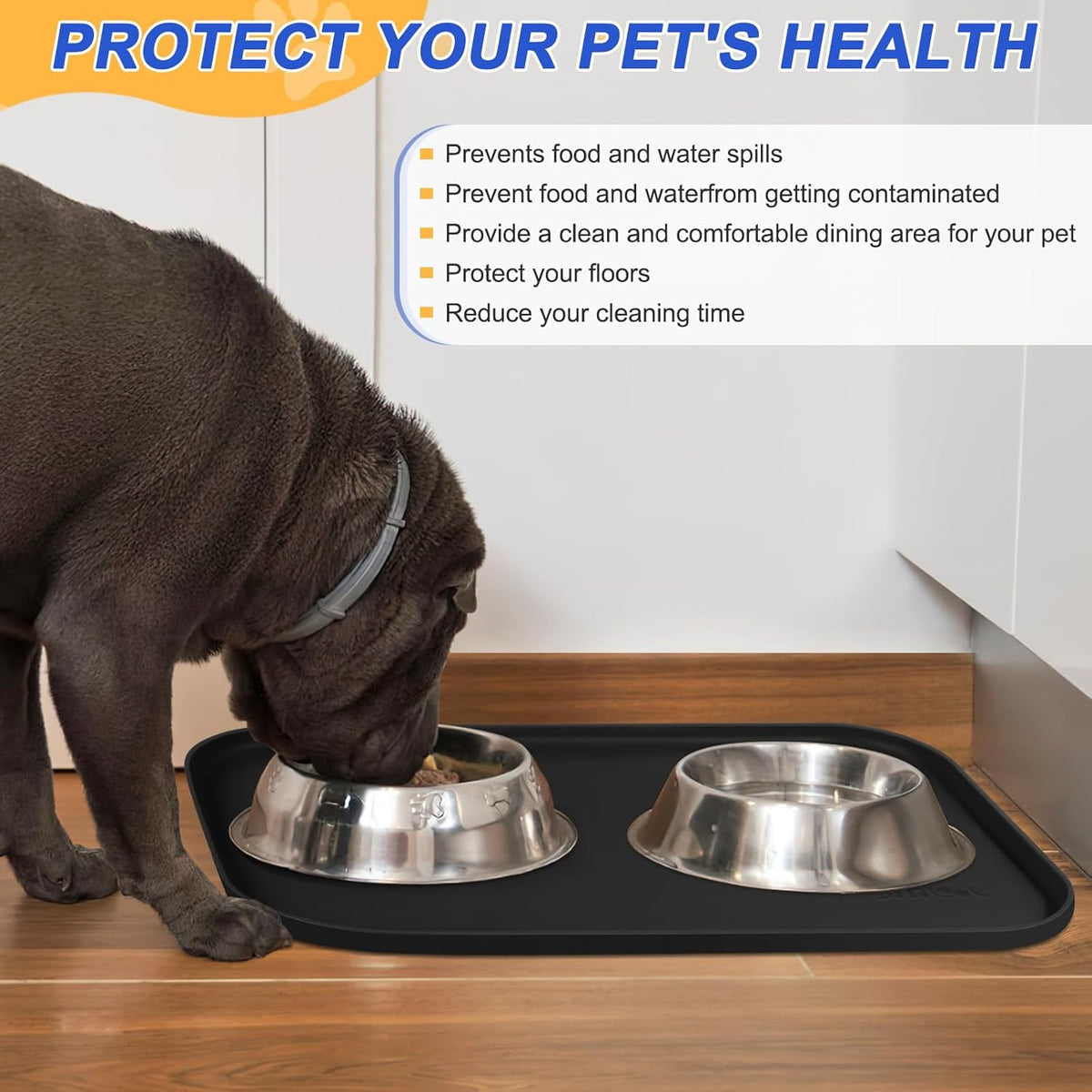 Silicone Pet Feeding Mat with Raised Edge for Food and Water, Dog Bowl Mats, Cat Bowls Placemat