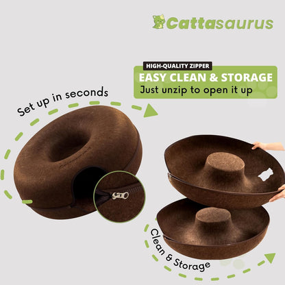 Cattasaurus Peekaboo Cat Cave for Multiple & Large Cats Up to 30-45 Lbs, Scratch Detachable &