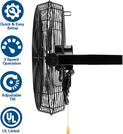 BILT HARD 20 inch Industrial Wall Fan, 4600 CFM, 3-Speeds High Velocity Wall Mount Fan with Sealed
