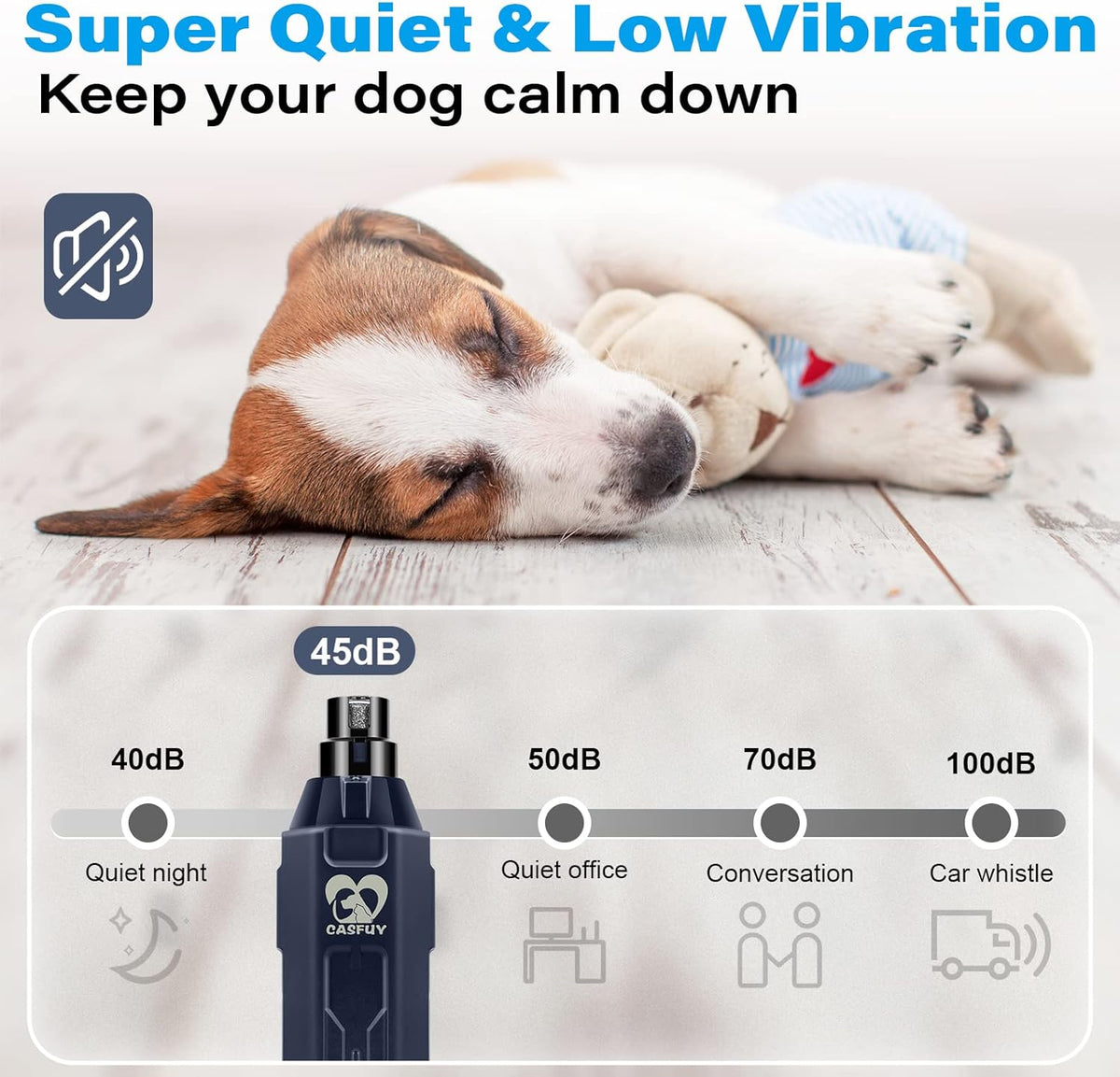 Casfuy 6-Speed Dog Nail Grinder - Newest Enhanced Pet Nail Grinder Super Quiet Rechargeable